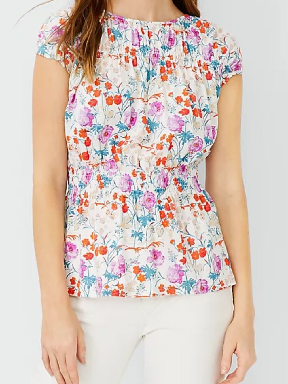 ANN TAYLOR Smocked Waist Pima Cotton Top NEW - Picture 1 of 4